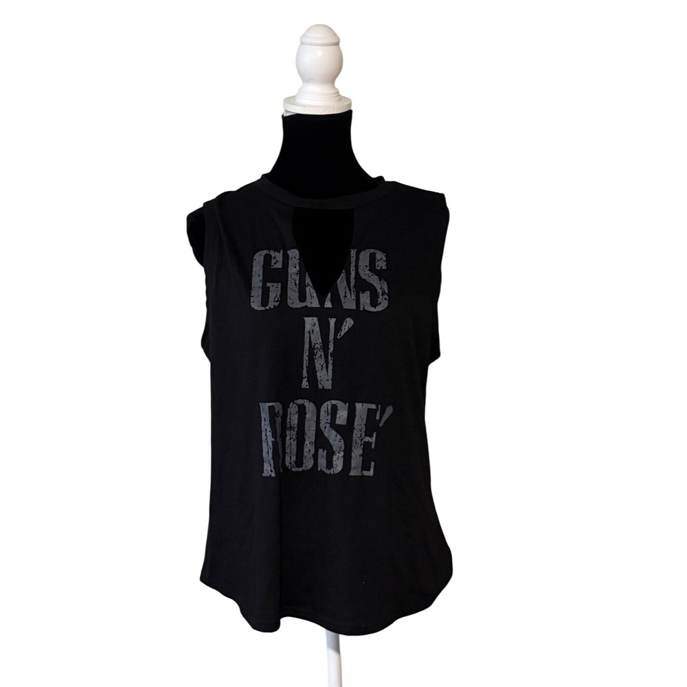 Guns N' Rose' Graphic Muscle Tank Womens Black Cutout Rock Grunge Festival XL